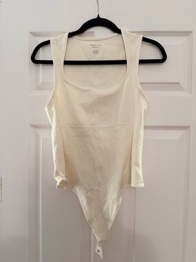 American Eagle Off-White Ribbed Square Neck Bodysuit